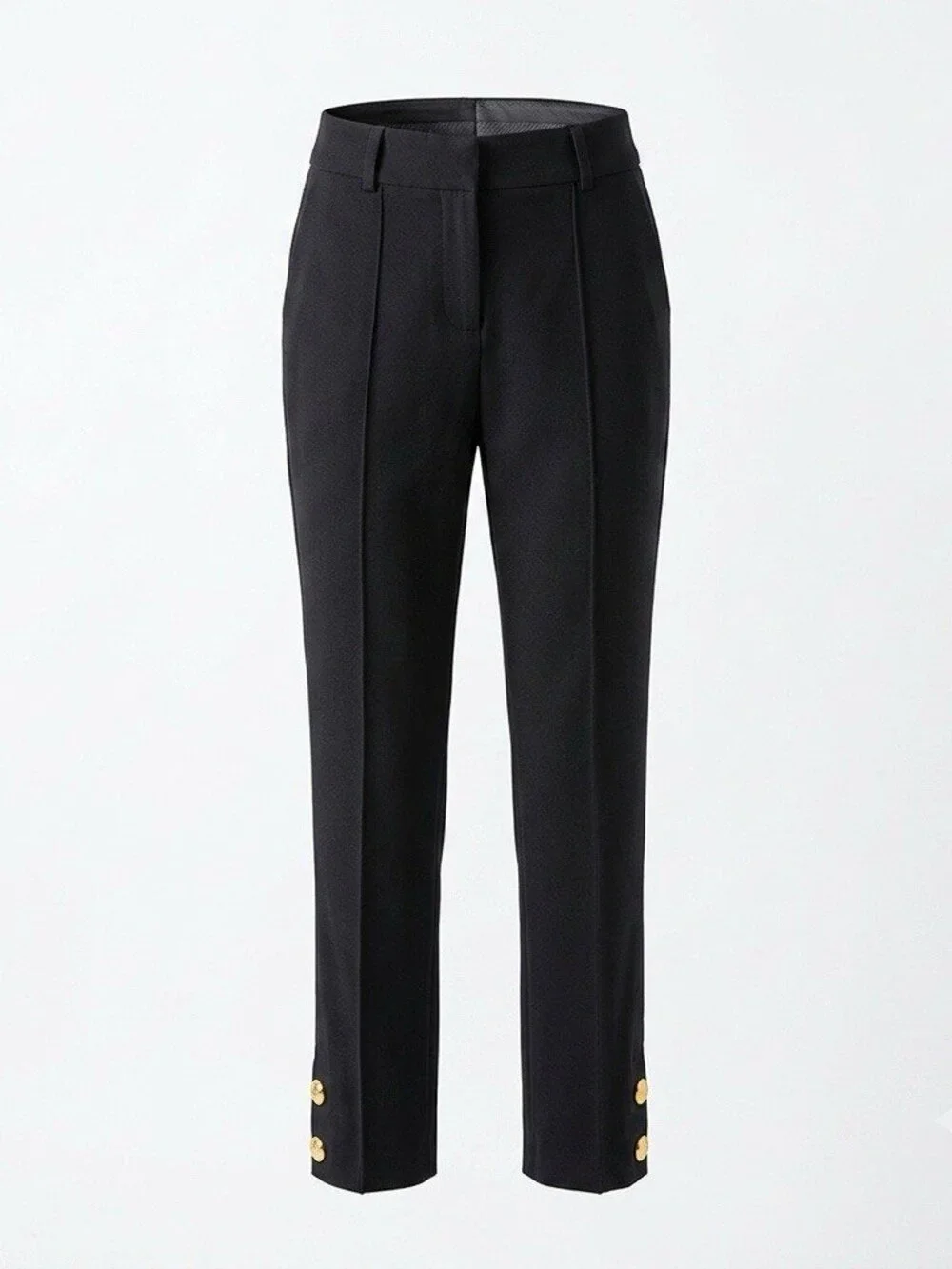 Michael Kors Black Ankle Pants Gold Button Accent Mid Rise Trouser Size 2 Petite